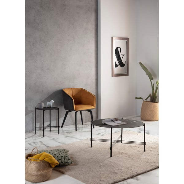 Czarny stolik ze szklanym blatem w dekorze marmuru Marckeric, ø 84 cm-image-1