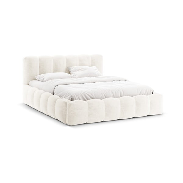 Kremowe tapicerowane łóżko dwuosobowe ze schowkiem i stelażem 180x200 cm Lupine – Micadoni Home-image-3