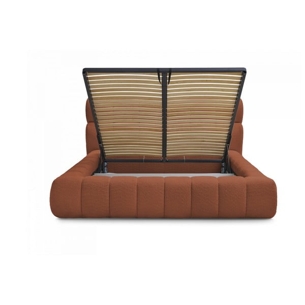 Pomarańczowe tapicerowane łóżko dwuosobowe ze schowkiem i stelażem 180x200 cm Mont Blanc – Bobochic Paris-image-3