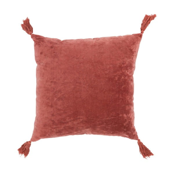 Czerwona bawełniana poduszka z frędzlami J-Line, 45x45 cm