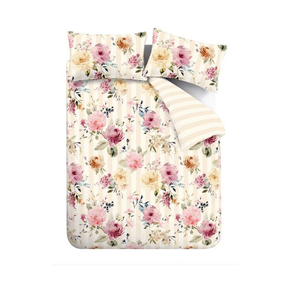 Kremowa pościel jednoosobowa 135x200 cm Floral Stripe – Catherine Lansfield
