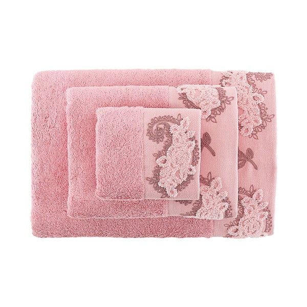 Komplet 2 różowych ręczników i ręczników kąpielowych Sal