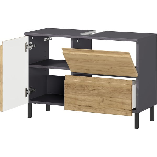 Ciemnoszara szafka pod umywalkę w dekorze dębu 80x56 cm Salinas – Germania-image-3