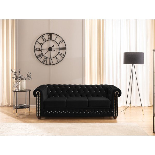 Czarna aksamitna rozkładana sofa 203 cm York Blik – Ropez-image-1