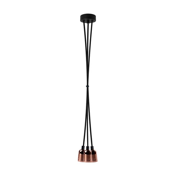 Lampa wisząca z 3 czarnymi kablami i oprawą żarówki w miedzianym kolorze Bulb Attack Uno Group