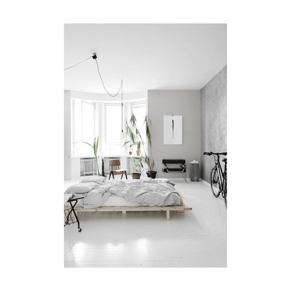 Łóżko dwuosobowe z drewna sosnowego z materacem Karup Design Japan Double Latex Black/Black, 160x200 cm-image-4