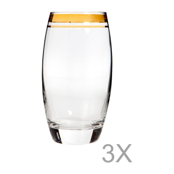 Zestaw 3 wysokich szklanek ze złotą krawędzią Mezzo Adriana, 270 ml