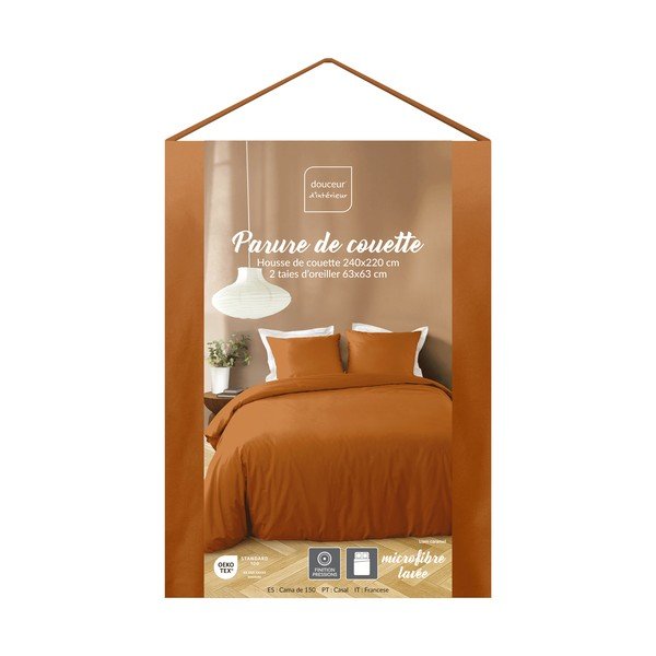Pościel dwuosobowa z mikrowłókna 3-częściowa w kolorze terakoty 240x220 cm Liam – douceur d'intérieur-image-1