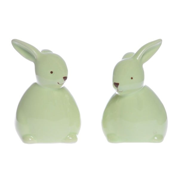Zestaw 2 zielonych zajączków ceramicznych Ewax Little Rabbit
