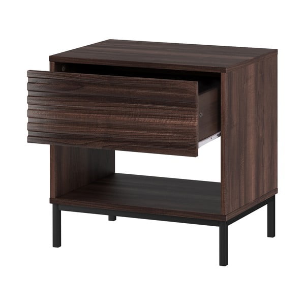 Ciemnobrązowa szafka nocna z blatem w dekorze orzecha Celine – Støraa-image-3