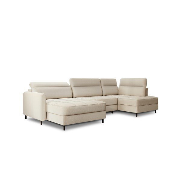 Beżowy aksamitny rozkładany/ze schowkiem narożnik (prawostronny/w kształcie litery U) Berrto – ELTAP-image-2