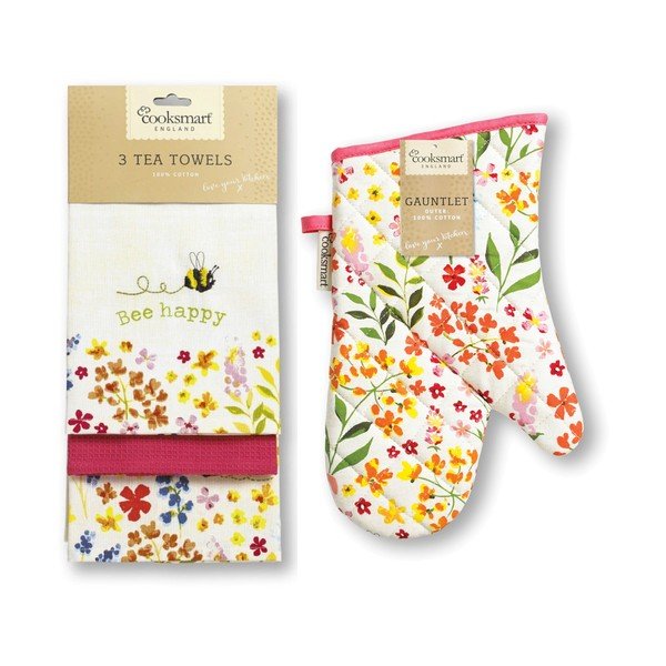 Zestaw ścierek i rękawicy kuchennej 4 szt. Bee Happy – Cooksmart ®