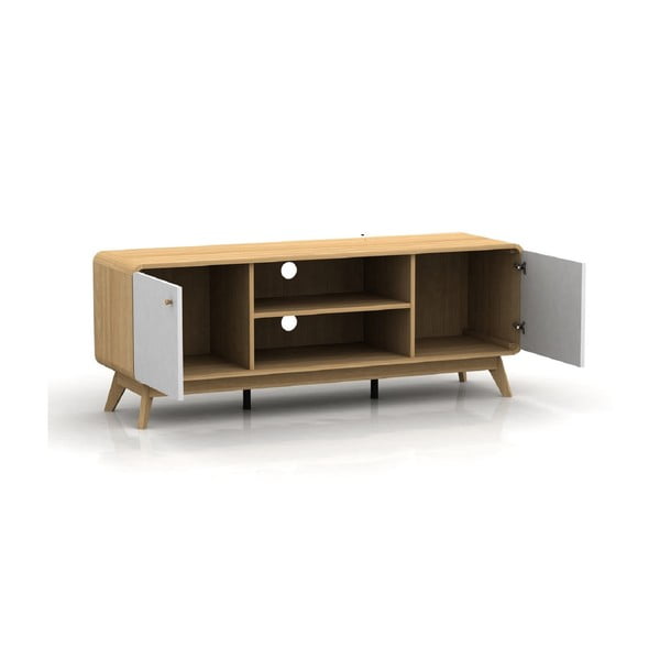 Biało-naturalna szafka pod TV w dekorze dębu 140x53 cm Caitlin – Støraa-image-2