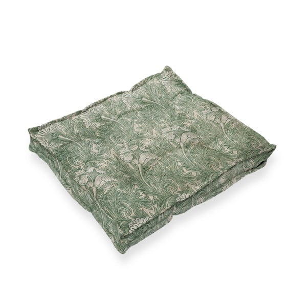 Zielona poduszka na krzesło z domieszką lnu Tierra Bella Green Flowers, 37x37 cm