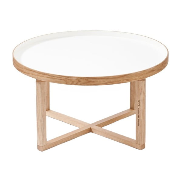 Okrągły stolik z białym blatem z drewna dębowego Wireworks Round