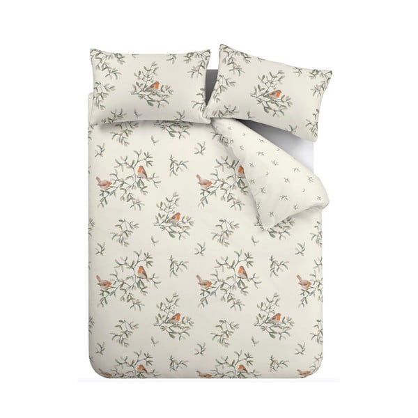 Kremowa flanelowa pościel jednoosobowa 135x200 cm Mistletoe Robins – Catherine Lansfield