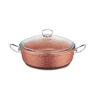 Różowy niski aluminiowy garnek z pokrywką Güral Porselen Classic, ø 26 cm