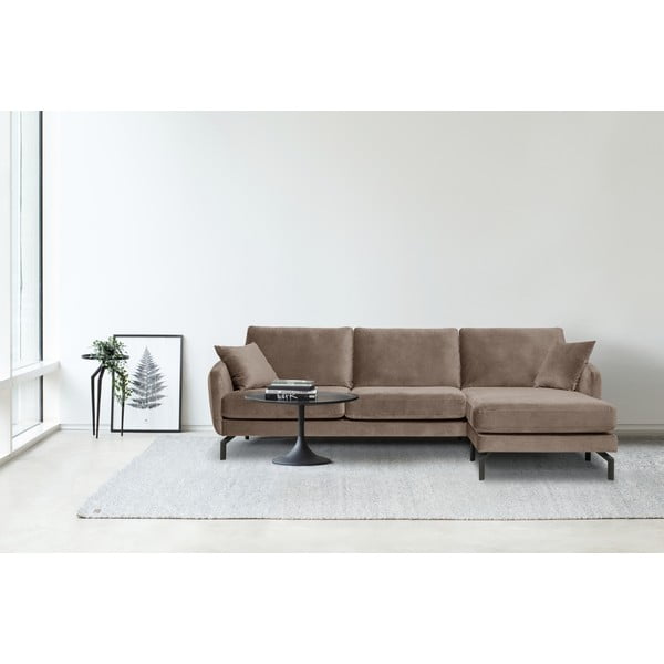 Brązowoszary narożnik z aksamitnym obiciem Scandic Magic, prawostronny-image-1