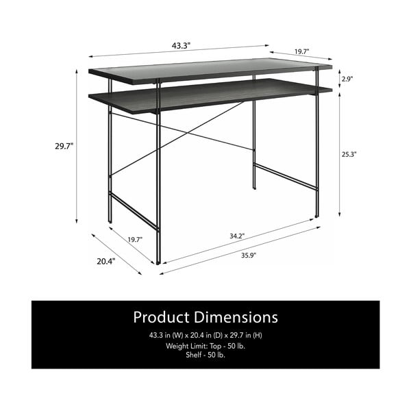 Biurko ze szklanym blatem 49x108 cm Wainwright – Støraa-image-2