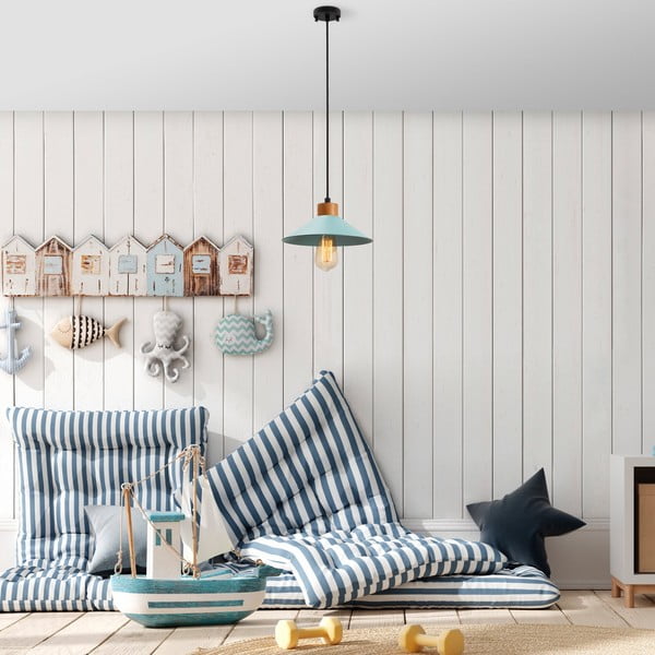 Turkusowa/w naturalnym kolorze lampa wisząca z metalowym kloszem ø 24 cm Manavgat – Opviq lights-image-1