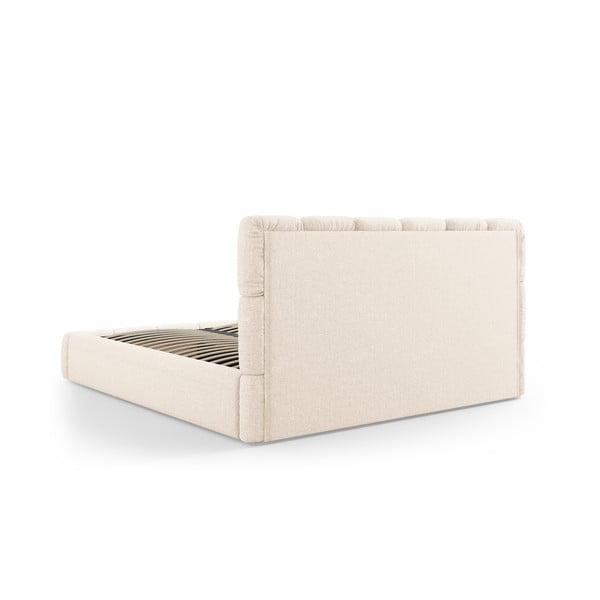Kremowe tapicerowane łóżko dwuosobowe ze schowkiem ze stelażem 200x200 cm Bellis – Micadoni Home-image-4