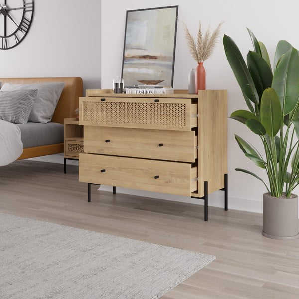 Niska komoda w dekorze dębu 90x80 cm Mayra – Marckeric-image-3