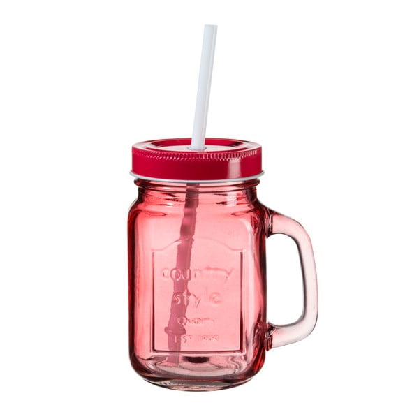 Czerwona szklanka z wieczkiem i słomką SUMMER FUN II, 450 ml