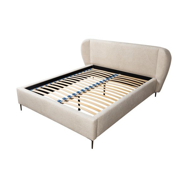 Beżowe tapicerowane łóżko dwuosobowe ze stelażem 160x200 cm Makana – Makamii-image-1