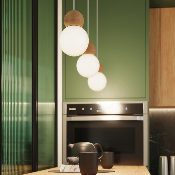 Biała/w naturalnym kolorze lampa wisząca z litego drewna ze szklanym kloszem ø 11 cm Glim – Sollux-image-2