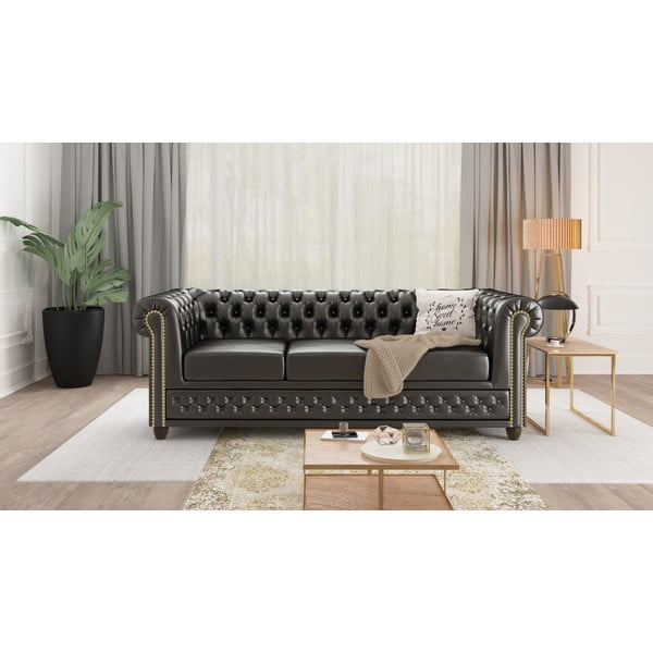 Czarna sofa z imitacji skóry 203 cm York – Ropez-image-1