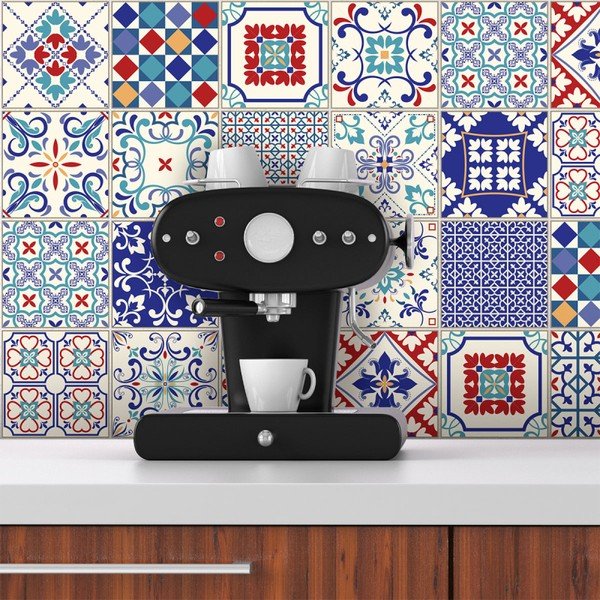 Zestaw 24 naklejek ściennych Ambiance Wall Decal Cement Tiles Azulejos Sofiana, 10x10 cm
