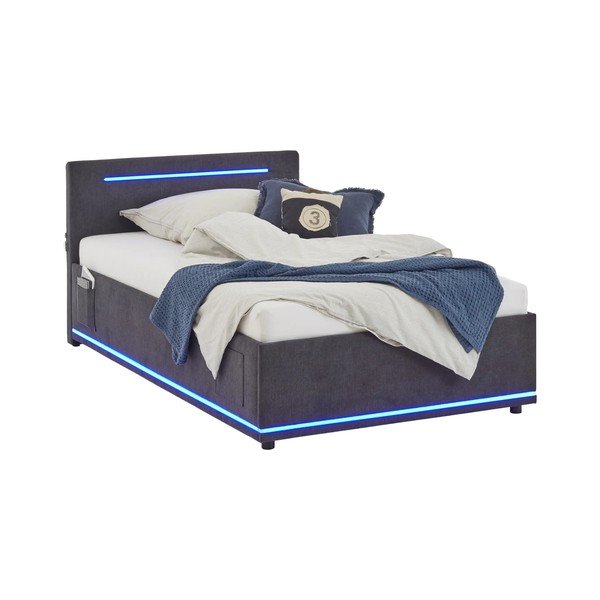 Ciemnoszare tapicerowane łóżko dziecięce ze schowkiem i stelażem 120x200 cm Circle – Meise Möbel-image-4