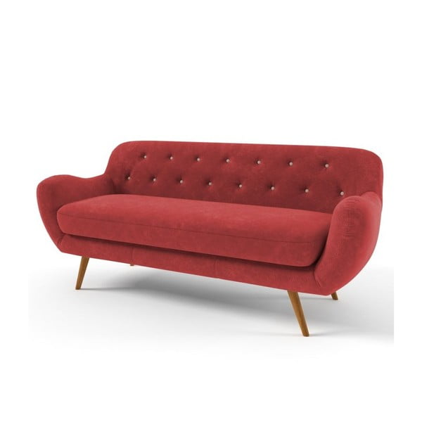 Czerwona
  sofa trzyosobowa z jasnobeżowymi guzikami Wintech Zefir Sun