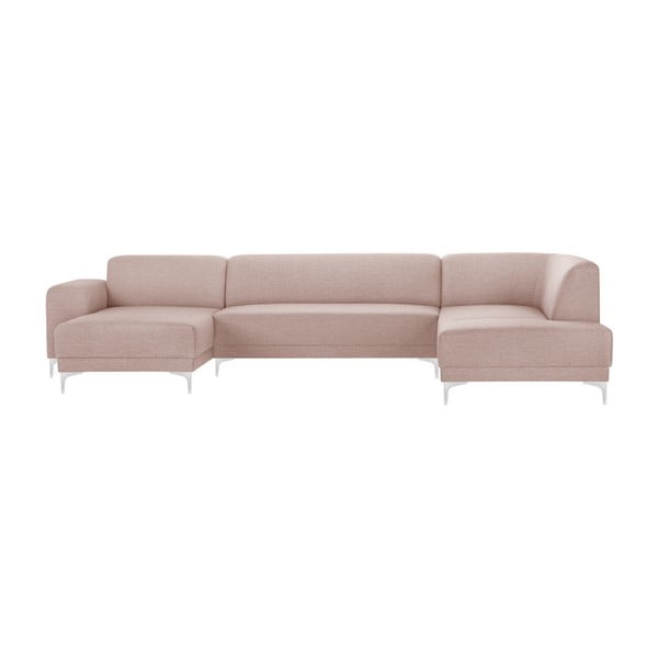 Różowa sofa rogowa z szezlongiem Florenzzi Allegra, lewy róg