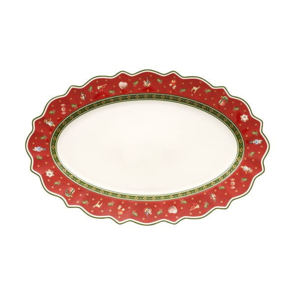 Czerwony porcelanowy talerz do serwowania z motywem świątecznym Villeroy & Boch, 50 x 31,5 cm