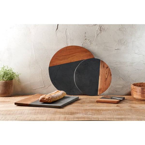 Okrągła deska do krojenia z łupku i drewna akacjowego Nkuku Fala, ø 40 cm-image-2