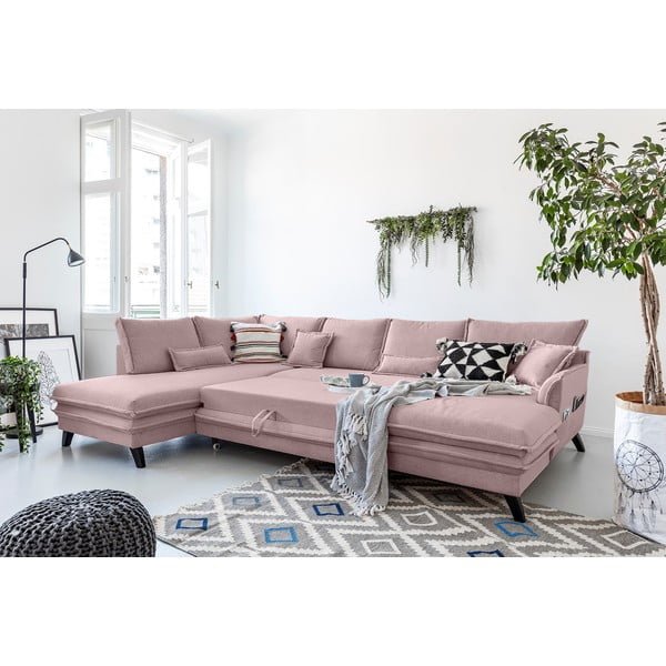 Pudroworóżowa rozkładana sofa w kształcie litery "U" Miuform Charming Charlie, lewostronna-image-4