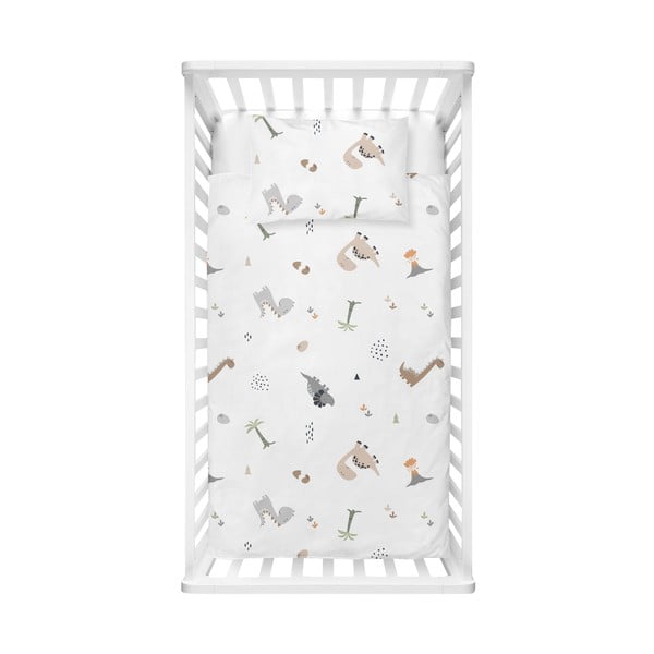 Biała pościel dziecięca do łóżeczka z bawełny renforcé 100x150 cm Dinozor – Mijolnir