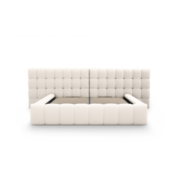 Kremowe tapicerowane łóżko dwuosobowe ze schowkiem i stelażem 180x200 cm Mamaia – Micadoni Home-image-4