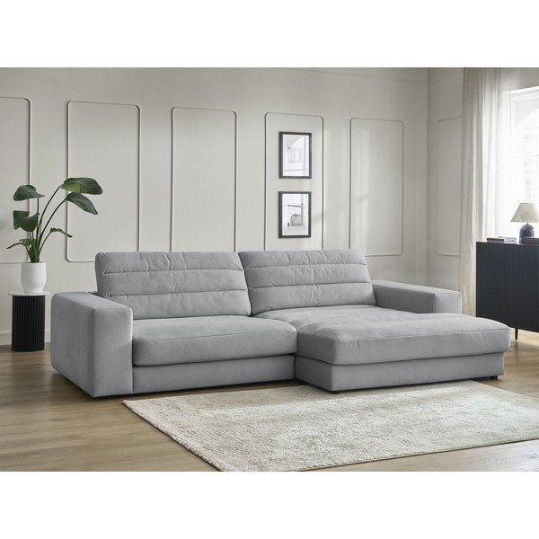 Jasnoszary aksamitny narożnik (prawostronny/z szezlongiem) Sierra – Bobochic Paris-image-1