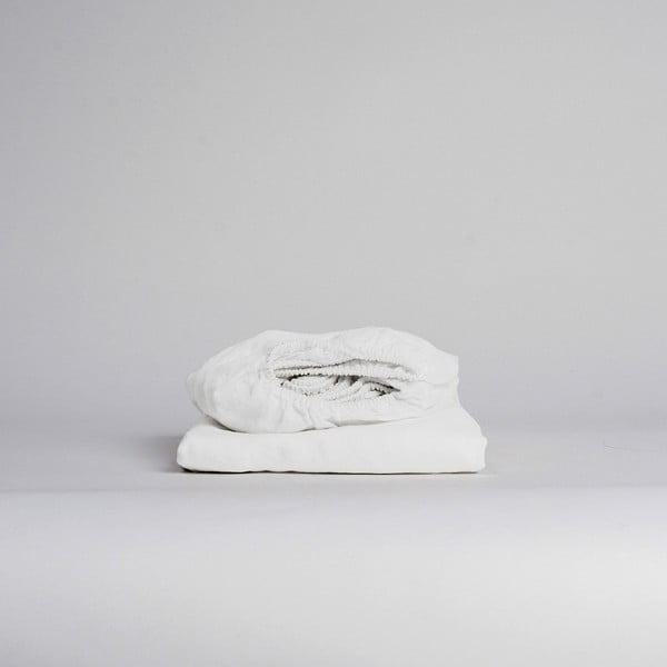 Białe prześcieradło z mieszanki lnu z gumką 160x200 cm – Linen Tales-image-1