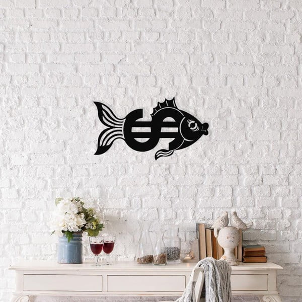 Czarna metalowa dekoracja ścienna Dollar Fish, 49x27 cm