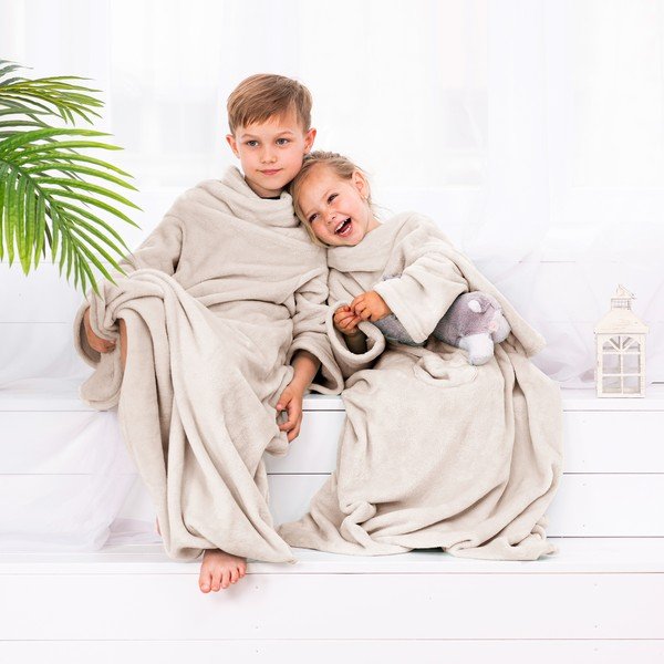 Beżowy kocyk dziecięcy z rękawami DecoKing Lazykids-image-3