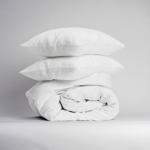 Biała pościel dwuosobowa z mieszanki lnu 200x200 cm – Linen Tales-image-1