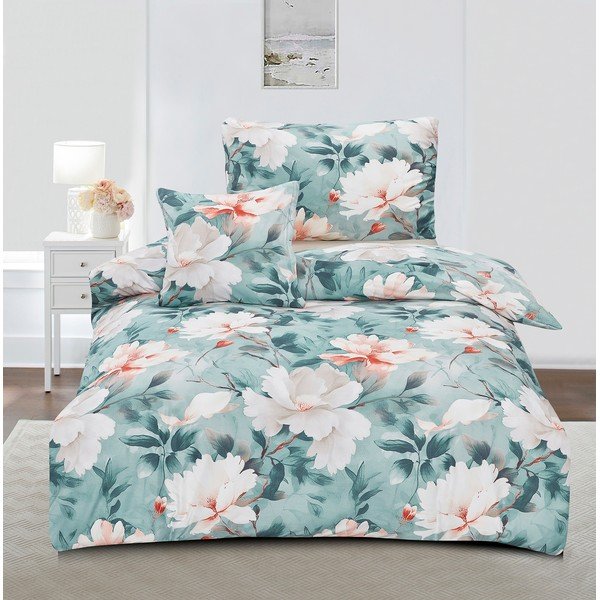 Turkusowa pościel jednoosobowa z mikrosatyny 3-częściowa 140x200 cm Selma – My House-image-1