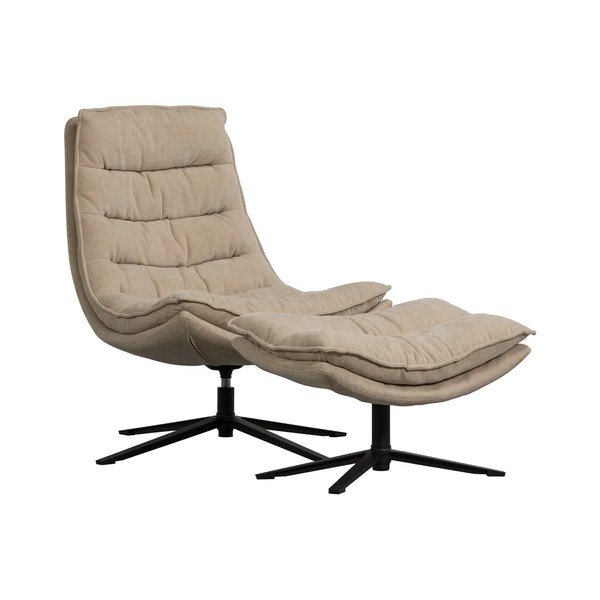 Obrotowy fotel z podnóżkiem z tkaniny szenilowej w naturalnym kolorze Kube – WOOOD