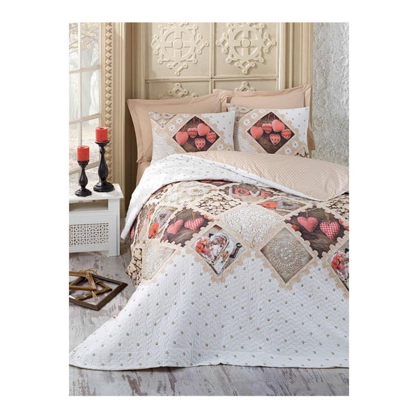 Bawełniana narzuta na łóżko dwuosobowe z prześcieradłem i poszewkami na poduszki Betsey, 240x260 cm