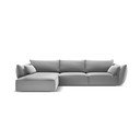 Jasnoszary aksamitny narożnik (lewostronny/z szezlongiem) Vanda – Mazzini Sofas