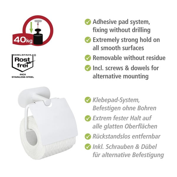 Biały samoprzylepny uchwyt na papier toaletowy ze stali nierdzewnej Orea – Wenko-image-4