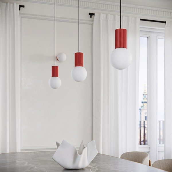 Czerwona lampa wisząca z opalowego szkła ø 12 cm Orbital – Sollux-image-1